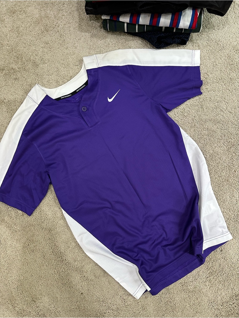 Nike Purple and White Athletic Baseball Jersey Top